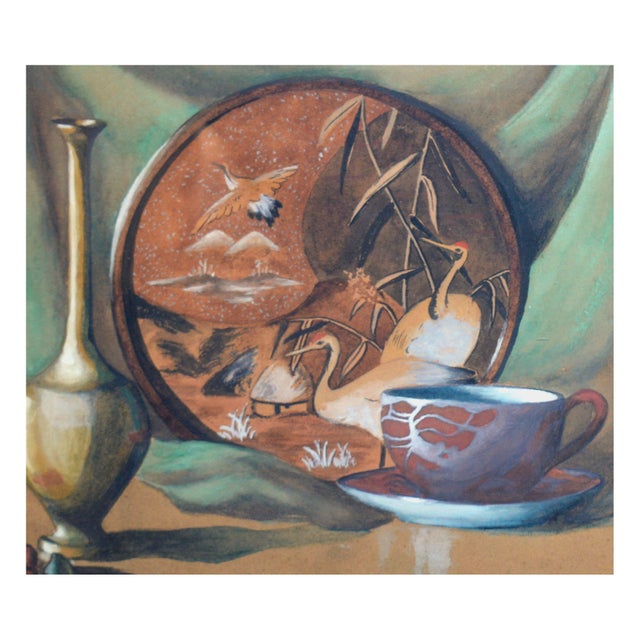Three Cranes, Mid-Century Watercolor Still Life by Laurelda Cecille Schmidt For Sale - Image 4 of 5