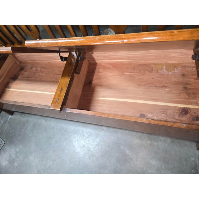 Brown 1990s Bernhardt Furniture "Bandini" Arts & Crafts Oak Storage Settle Bench For Sale - Image 8 of 11