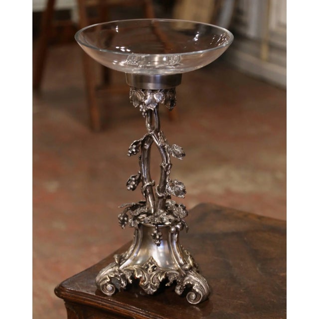 Mid 20th Century Mid-Century French Louis XV Silvered Bronze Surtout With Glass Bowl For Sale - Image 5 of 8