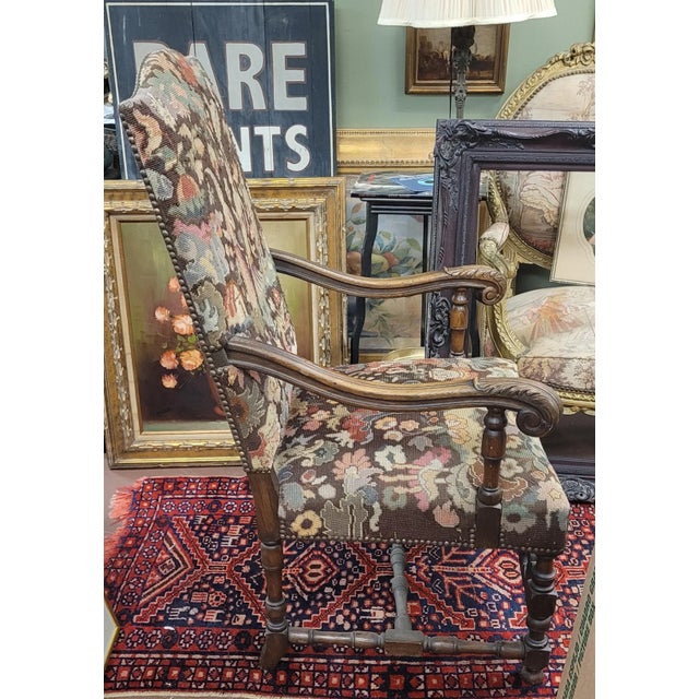 Late 19th Century Ca 1890 Jacobean Needlepoint Arm Chair For Sale - Image 5 of 18