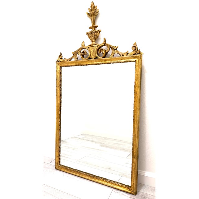 Rococo Style Italian Gold Leaf Scrolled Vase Acanthus Leaf Crest Mirror For Sale In Los Angeles - Image 6 of 10