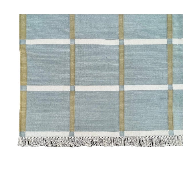Not Yet Made - Made To Order Handmade Cotton Natural Vegetable Dyed Gray, Cream & Olive Green Windowpane Rug - 5'x7' For Sale - Image 9 of 10