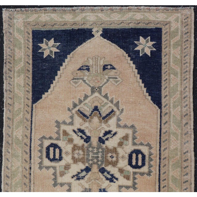 Vintage Turkish Oushak Rug With Beige Field and Navy Blue Accents 2 X 3 For Sale In Atlanta - Image 6 of 8