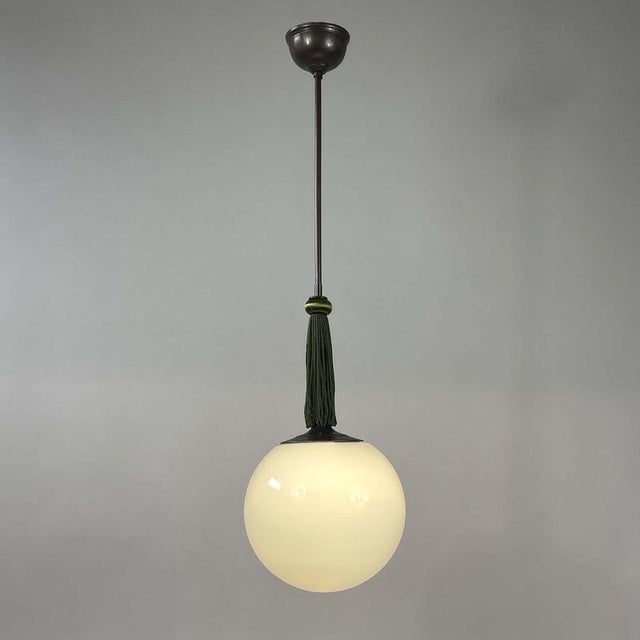 Opaline Glass and Burnished Brass Ball Pendants with Tassels, Germany, 1930s, Set of 2 For Sale - Image 15 of 17