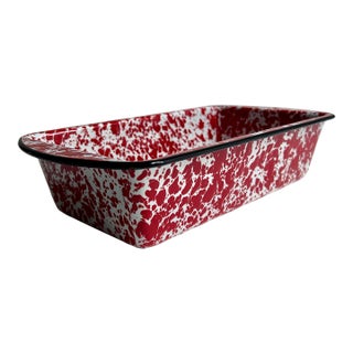 Vintage Red & White Splatter Enamelware Loaf Pan For Sale