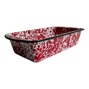 Vintage Red & White Splatter Enamelware Loaf Pan