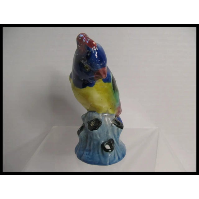 Japanese 1930s Colorful Pottery Parrot Flower Frog Figural MCM Made in Japan For Sale - Image 3 of 9