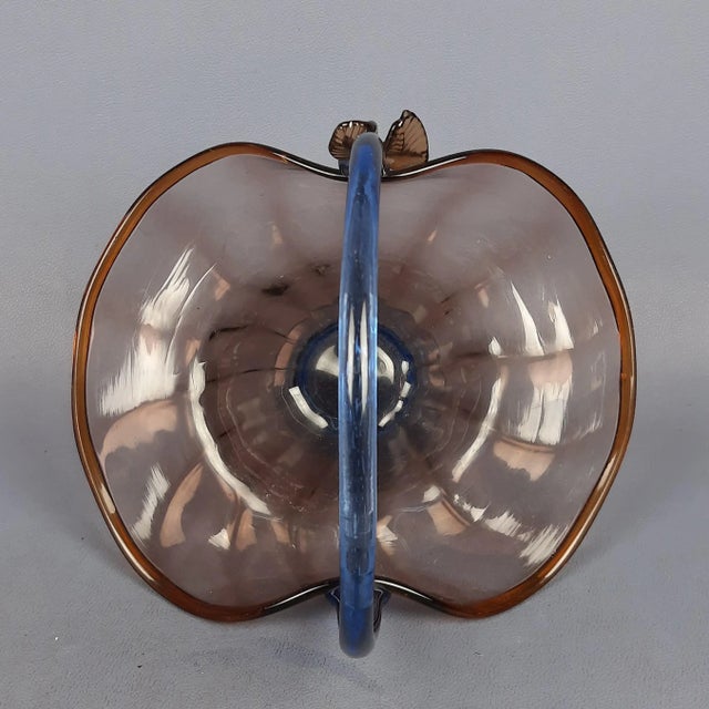 Glass Amber Murano Glass Basket Centerpiece with Blue Handle For Sale - Image 7 of 13