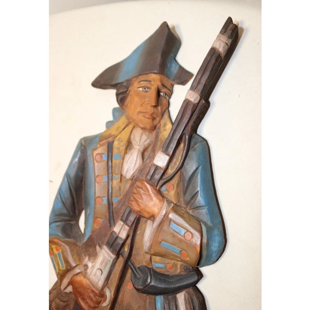 1980s Vintage Hand Carved Painted Wood Revolutionary War Military Wall Sculpture For Sale - Image 5 of 10