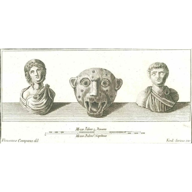 Ancient roman statue, from the series "antiquities of herculaneum", is an original etching on paper realized by fernando...