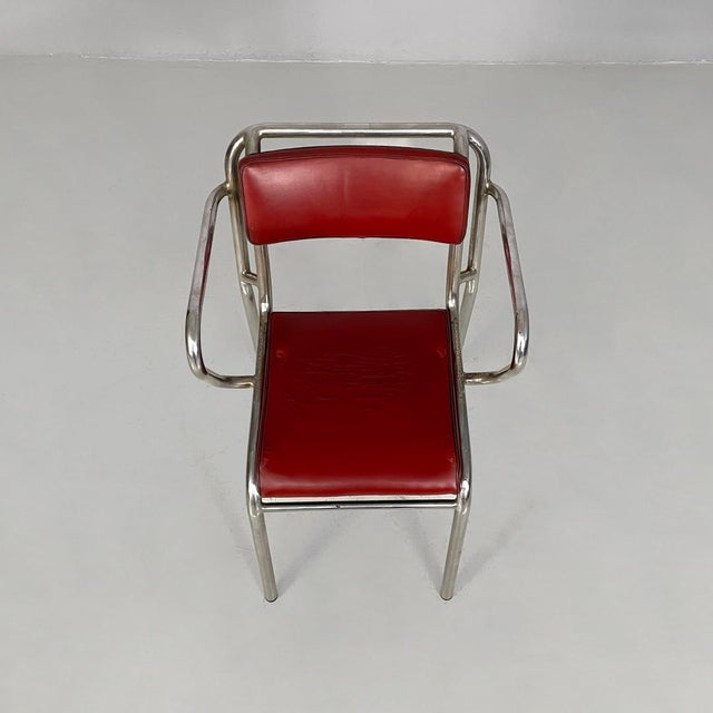 Italian Art Deco Metal and Red Faux Leather Chairs, 1930s, Set of 4 For Sale - Image 10 of 18