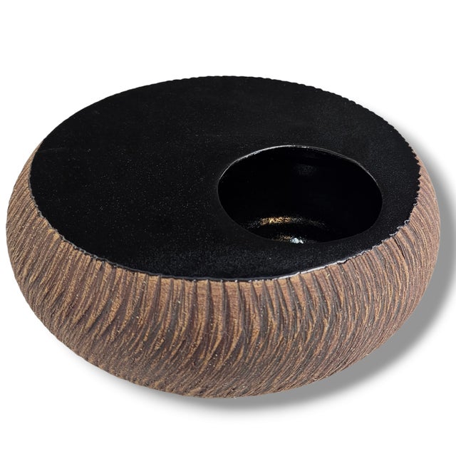 Japanese Carved Studio Pottery Ikebana Bowl, Signed Nagakawa Tōgei 9" For Sale In San Francisco - Image 6 of 12
