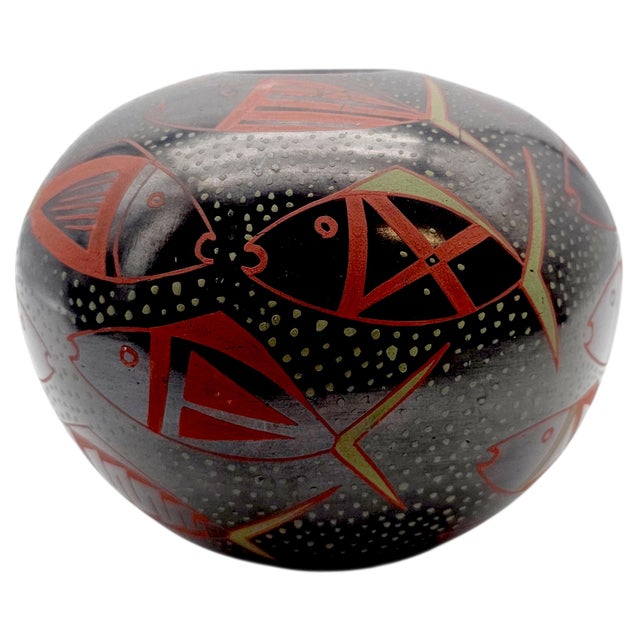 Signed Efrain Lucero Mata Ortiz Hand Painted Fish Burnished Pottery Bowl 6.4" For Sale In San Francisco - Image 6 of 10