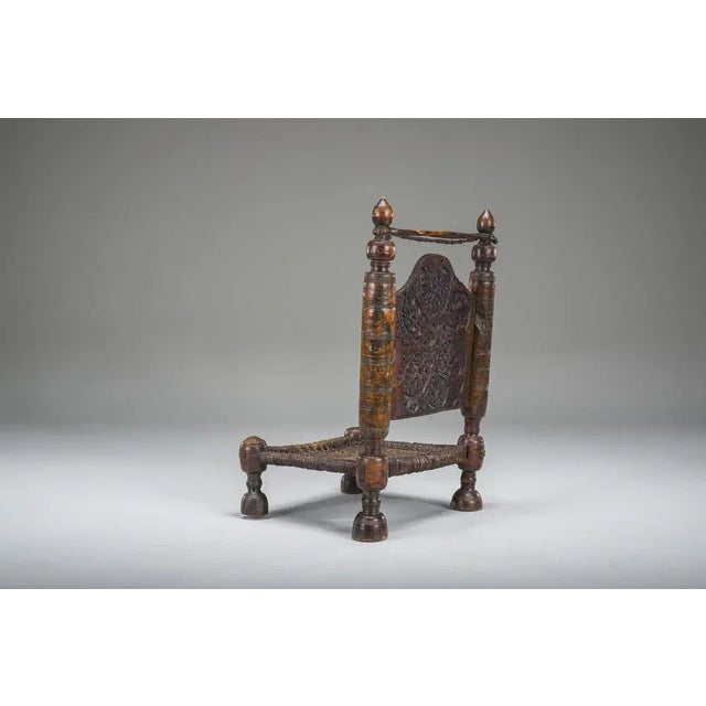 Early 20th Century Handmade Low Cedar Chair, Nuristan, 1890s For Sale - Image 12 of 14