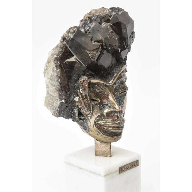 Modern Vintage Aurelio Teno Silvered Bronze, Enamel and Quartz Amethyst and Marble Sculpture For Sale - Image 3 of 11