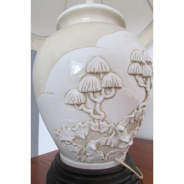 Enamelled in Relief Porcelain Lamps with Asian Motif, 1970s, Set of 2 For Sale - Image 9 of 13