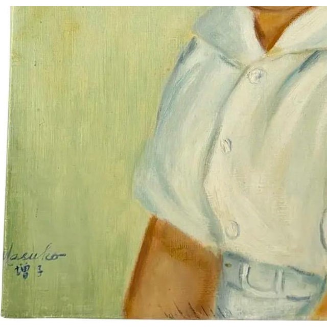 Vintage Mid-Century Oil Portrait of a Young Boy by Masuko Nakafuji For Sale - Image 9 of 12