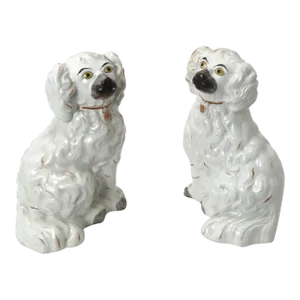 Nice Small Size Original Matched Pair of Antique English Staffordshire Pottery Dogs / Spaniels - Circa 1870s