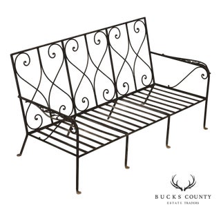 Vintage Wrought Iron Scrollwork Garden Bench For Sale