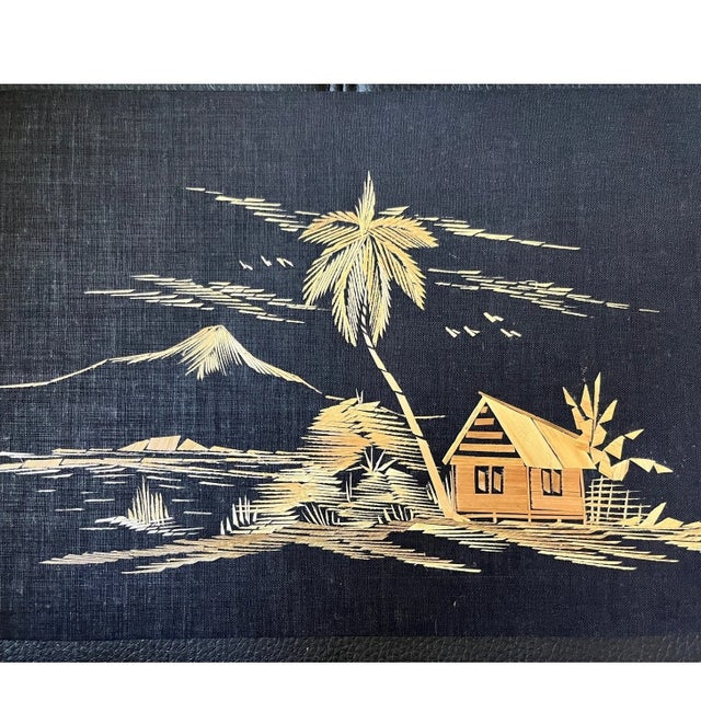 This is a remarkable complete set of 10 vintage Indonesian wheat straw (bamboo shave) art panels. Each panel is hand-...