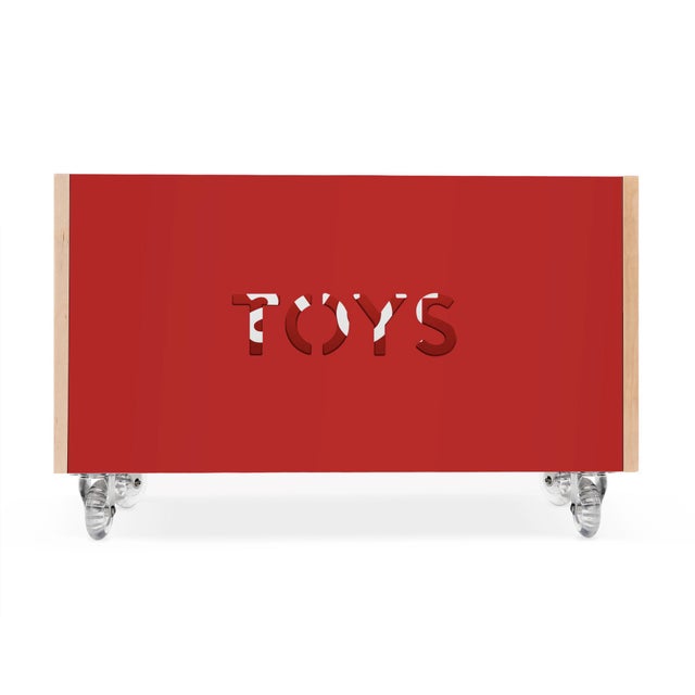 Nico & Yeye Toy Box Chest on Casters Birch Wood Veneer Red Chairish