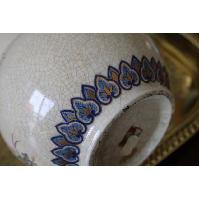 Vintage Japanese Chinoiserie Peacock & Peony Crackle Glaze Porcelain Vase by Andrea by Sadek — 9.5" For Sale - Image 11 of 18