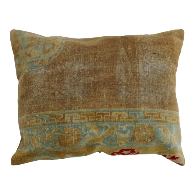 19th Century Camel Soft Blue Chinese Rug Pillow For Sale