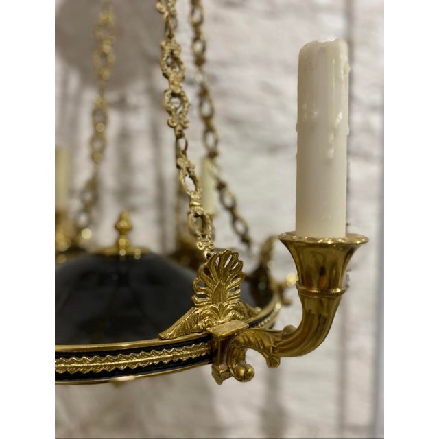 Vintage Empire Style Bronze 6-Light Hanging Chandelier For Sale - Image 4 of 8