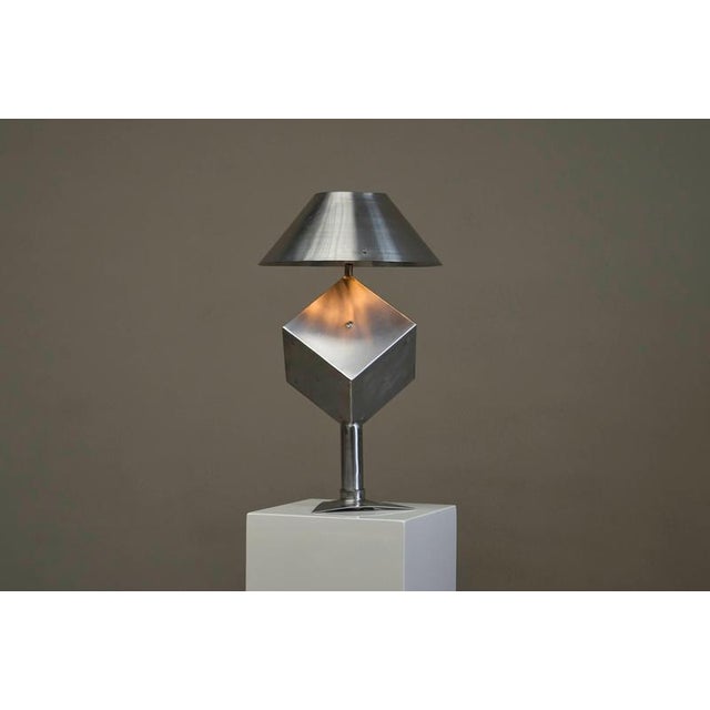 Large Unique Postmodern Table Lamp in Brushed Steel 1970s A truly remarkable one-off postmodern table lamp in brushed...