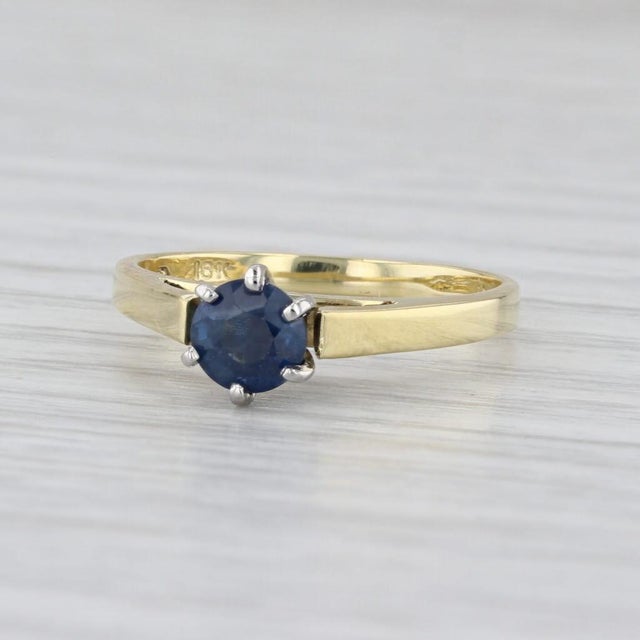 Metal 0.50ct Blue Sapphire Solitaire Ring 18k Yellow Gold Platinum Sz 5 Cathedral Band For Sale - Image 7 of 7