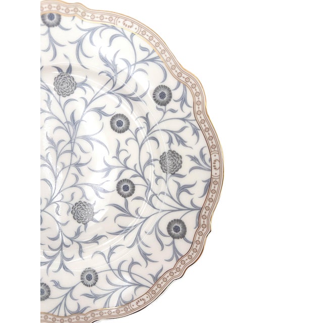 Morris & Co. Morris & Co. Porcelain Dessert Plates With Botanical Pattern and Scalloped Edges - Set of 4 For Sale - Image 4 of 9