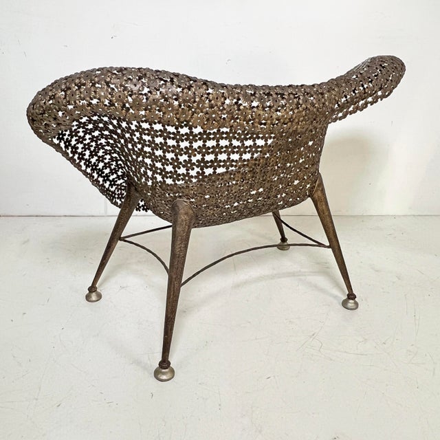 Postmodern C. 1990s a Fauteuil À Corbeille Bronzed Steel Chair by Raymond Morales, France For Sale - Image 3 of 9