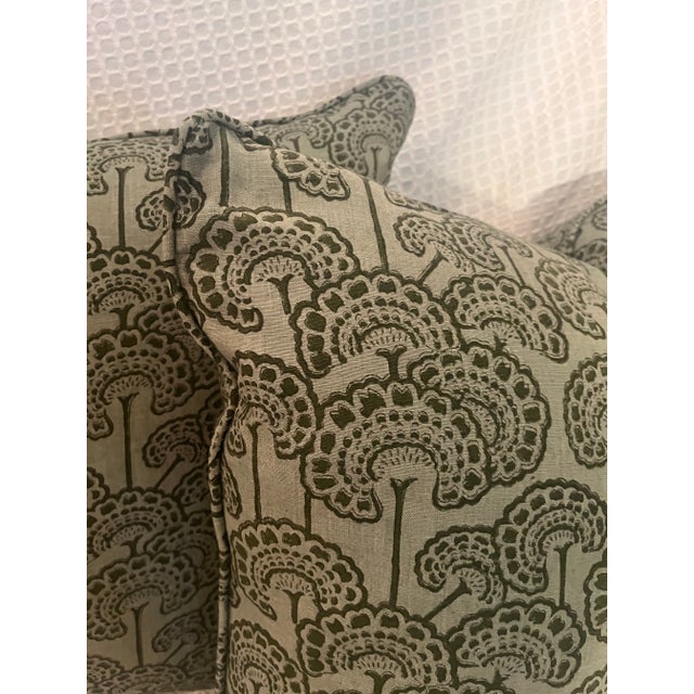 Pair of Beautiful green and green blockprint syyle fabric pillows. 22" square Knife edge with self welt. Zipper closure....