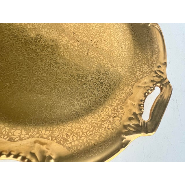Hollywood Regency 1930s Round Gold Porcelain Tray by Pickard For Sale - Image 3 of 5