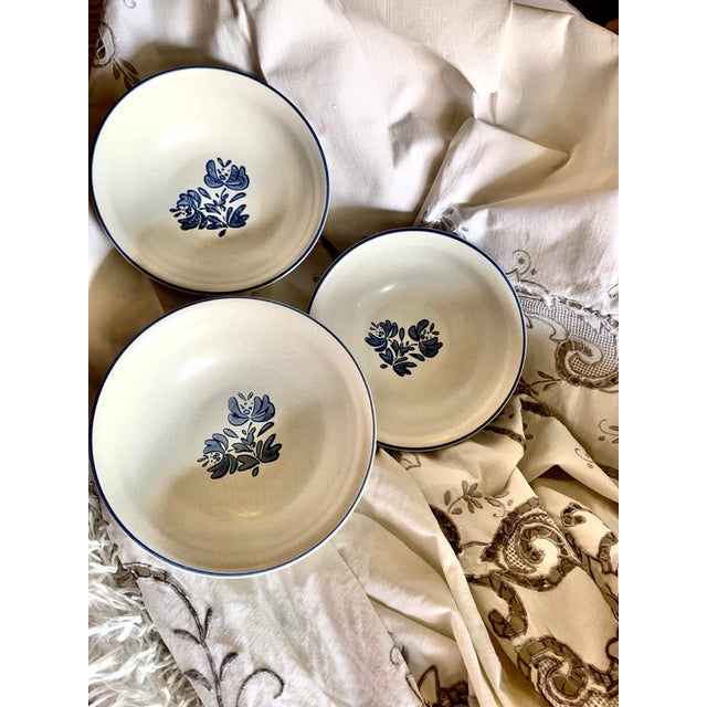 Vintage Pfaltzgraff Yorktowne Classic Blue Floral on Tan Stoneware Usa Made Saucer and Mug /Cup / Soup /Bowl Set- 10 Pieces For Sale - Image 9 of 12