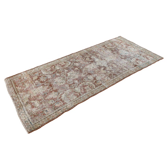 19th Century Antique Malayer Wool Runner Rug With Muted Rust & Neutral Distressed Patina For Sale - Image 4 of 9