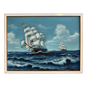 t.j. Lee Marine Seascape Oil Painting Tall Ships Ocean Waves Nautical Framed