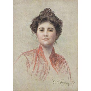 Franz Wobring, Portrait of a Lady, Mixed Media on Paper For Sale