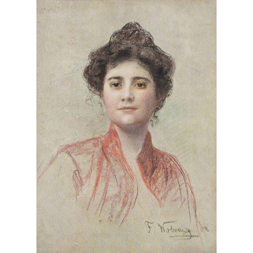 Franz Wobring, Portrait of a Lady, Mixed Media on Paper For Sale