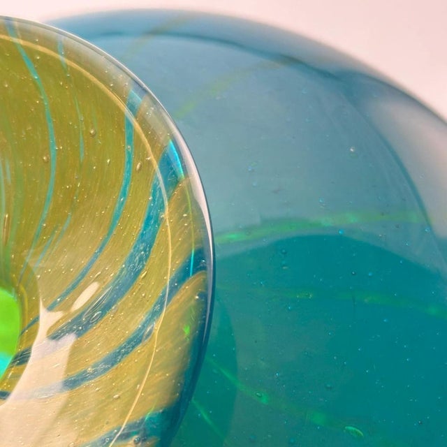 Turquoise Glass Squat Bottle Vase in Ming Pattern, 1979 For Sale - Image 4 of 12