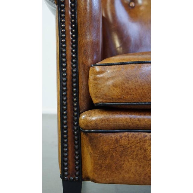 Sheep Leather Armchair with Decorative Nails and Black Piping For Sale - Image 11 of 13