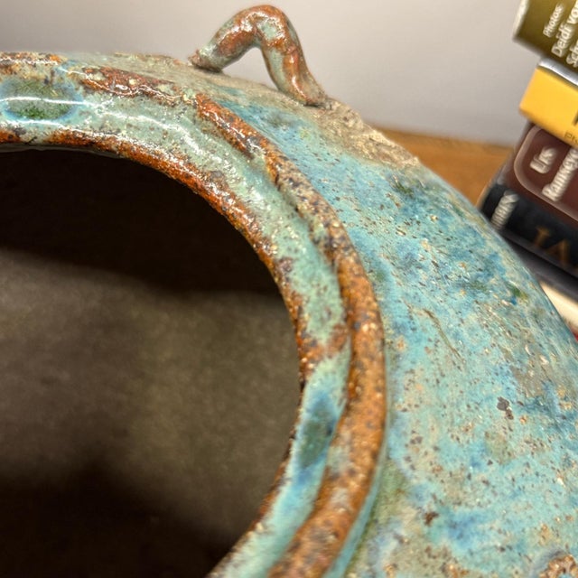 Oceanic Colored Blue-Green Glazed Vase with Rustic Form For Sale - Image 12 of 12