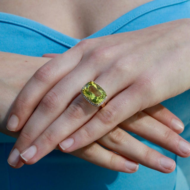 Metal Kai Reflection 11.3ctw Old Mine Cut Natural Lemon Quartz & Diamond Ring in 14k Gold (All Sizes Available) For Sale - Image 7 of 9