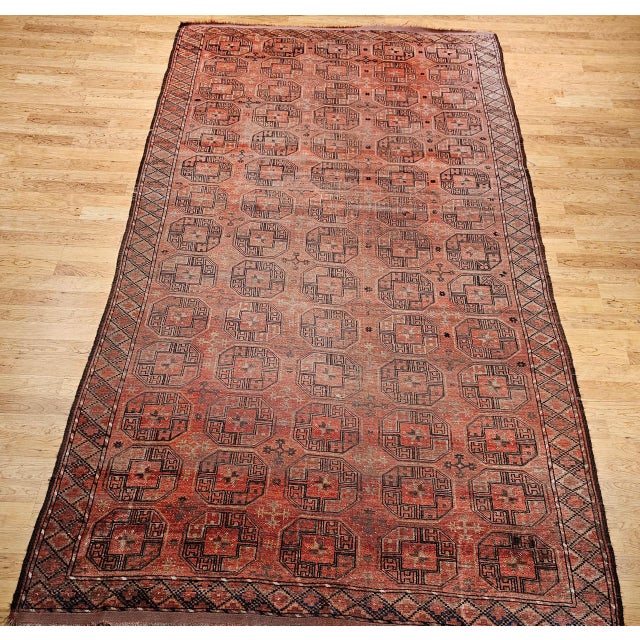 Vintage Turkmen Tekke Gallery Rug in Allover Pattern in Red, Brown, Gray, For Sale - Image 10 of 18