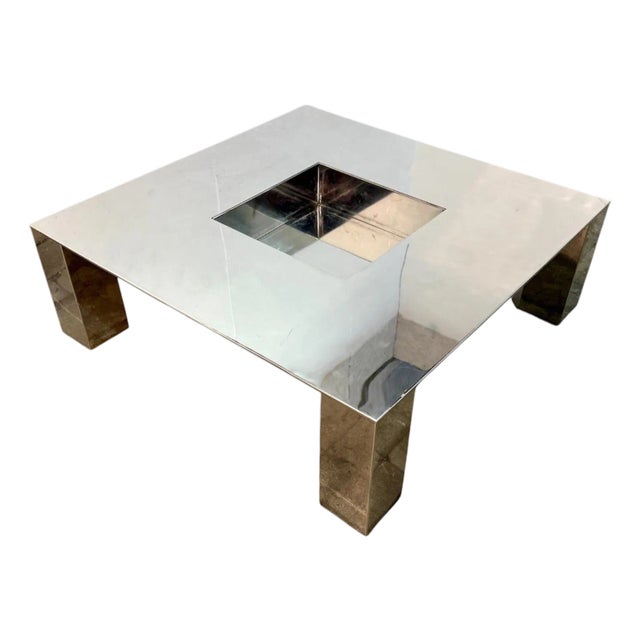Italian Mid-Century Modern Polished Steel Coffee Table, 1970s For Sale