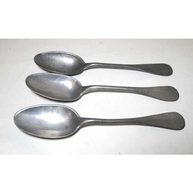 Share Large Rare Set 3 Antique 18th Century Dutch Solid Heavy Cast Pewter Spoon For Sale - Image 4 of 11