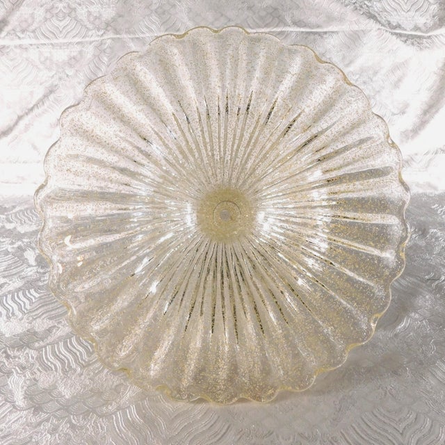 Large Footed Clear Glass Bowl With Gold Glitter For Sale - Image 4 of 8