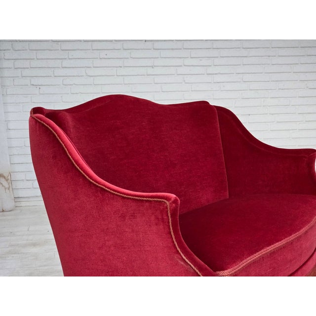 Danish 2-Seater Sofa in Red Velour with Ash Legs, 1970s For Sale - Image 4 of 18