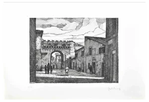 Giuseppe Malandrino, Borgo Pio, Rome, 1970s, Etching