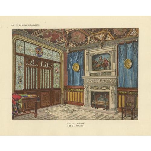 Henry dAllemagne, Medieval Revival Office Interior with Monumental Fireplace, 1900, Print For Sale - Image 3 of 10